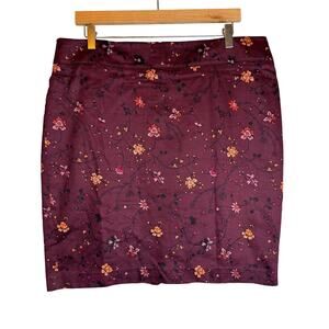 Loft Floral Pencil Skirt Women’s Plus Size 14 Floral Burgundy Short Career
